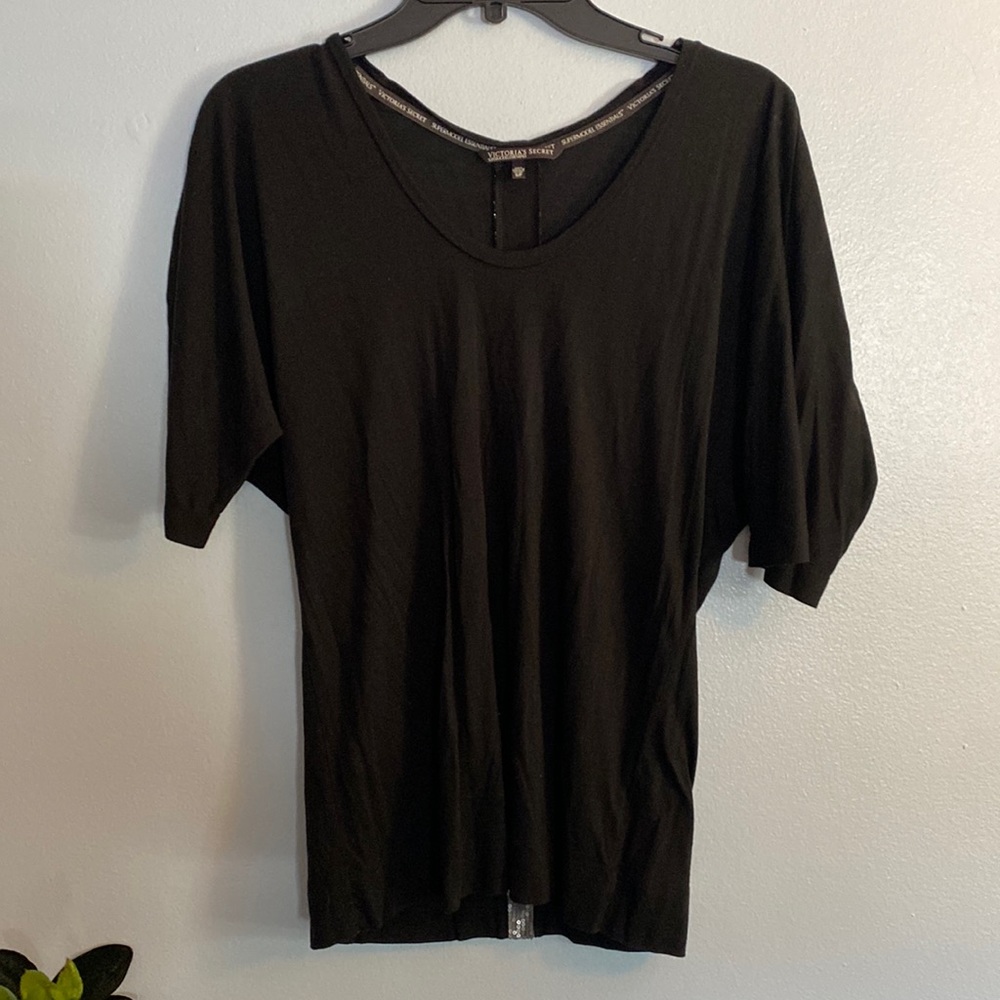 Victoria’s Secret Women’s Scoop Neck T-Shirt Small Black Sequin Stripe